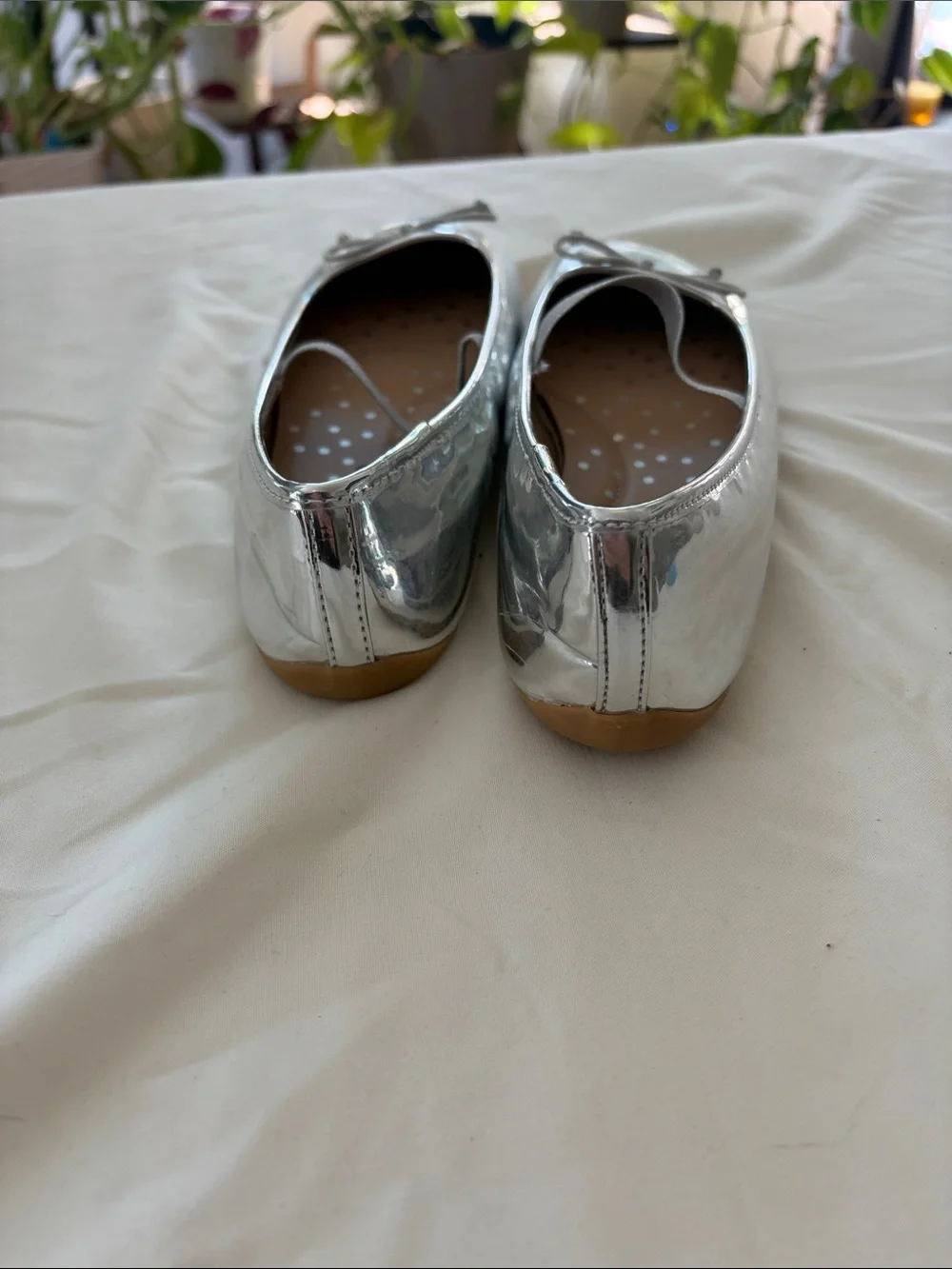 Girls Silver Ballet Flats with Bow - Children's Dress Shoes